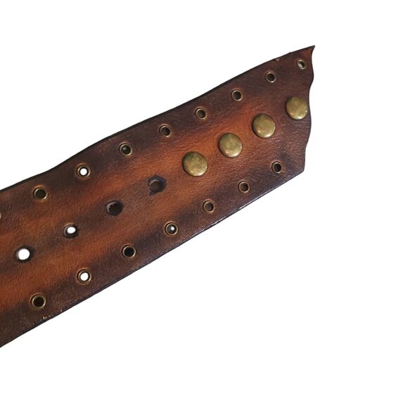 Handmade Studded Leather Wide Leather Belt Western Belt Antique Brass Sz 36 - Picture 3 of 6